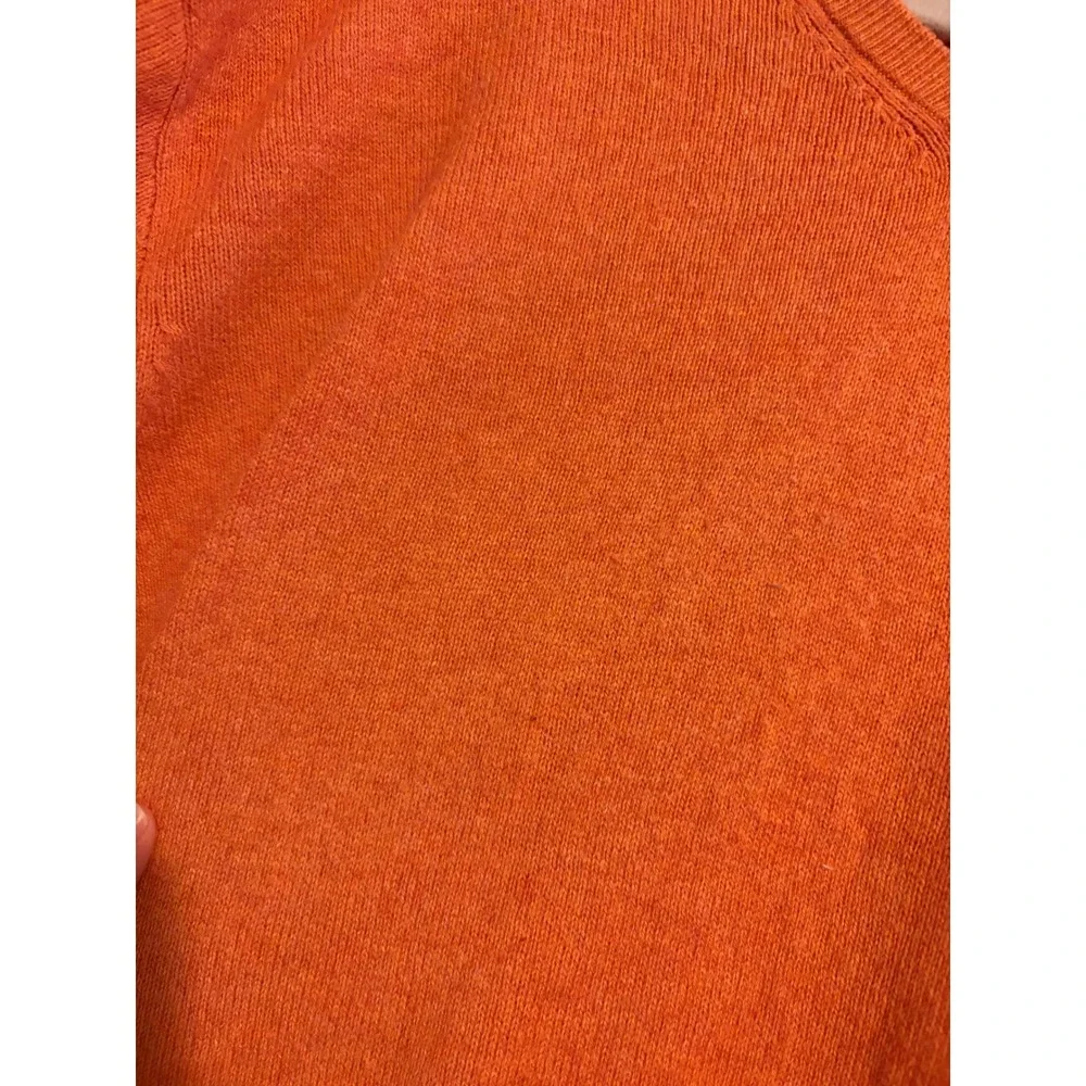 J Crew Mens Orange V Neck Long Sleeve Sweater‎ Size Large Cotton Cashmere Blend